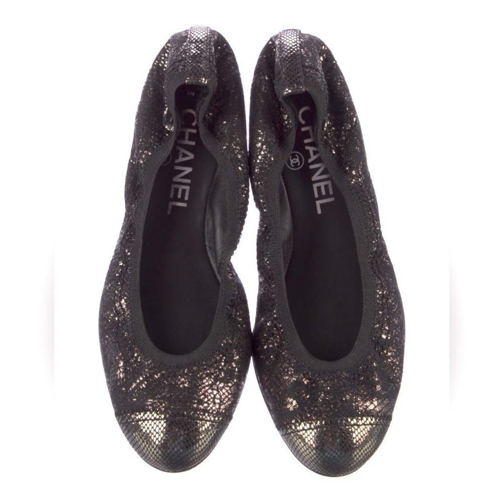 CHANEL Lagerfeld Interlocking CC Lace Metallic Cap Toe Ballet Flats Size 35 NWT